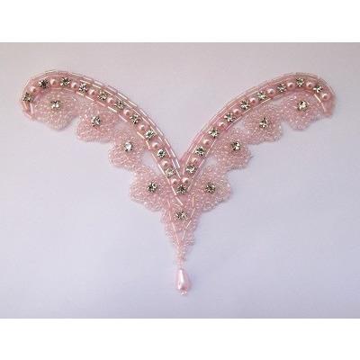 A-082: Pink bead, rhinestone and pearl drop applique