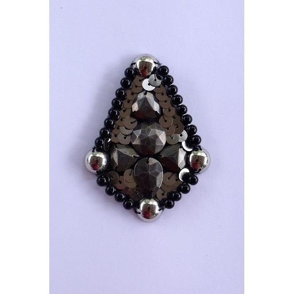 A - 087: Black and antique silver applique - Aleemahs