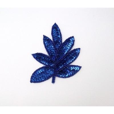 A - 091: Blue sequin and bead leaf applique - Aleemahs