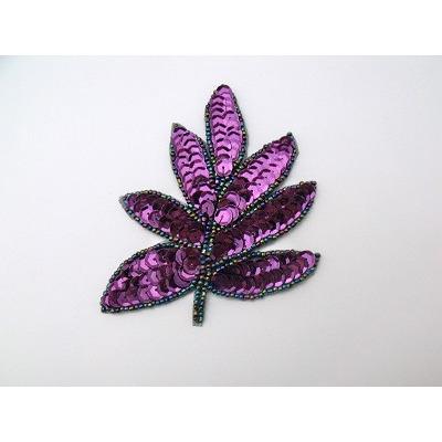 A - 091: Burgundy sequin and bead leaf applique - Aleemahs
