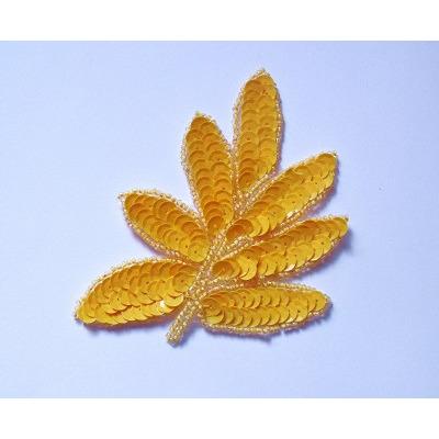 A - 091: Caramel sequin and bead leaf applique - Aleemahs
