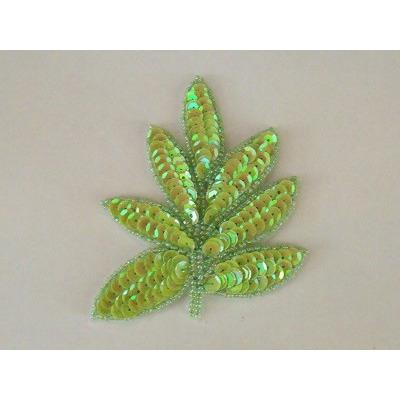 A - 091: Green apple Iris sequin and bead leaf applique - Aleemahs
