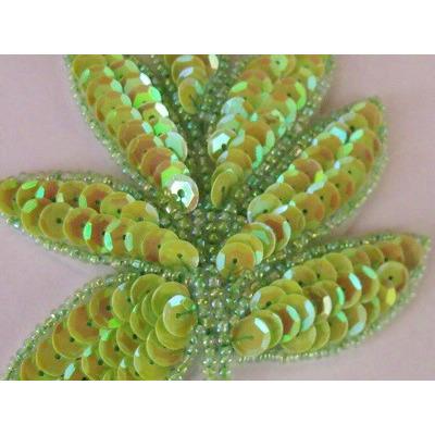 A - 091: Green apple Iris sequin and bead leaf applique - Aleemahs