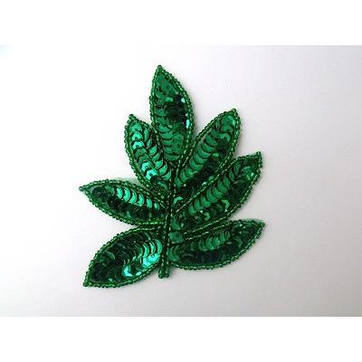 A-091: Green sequin and bead leaf applique