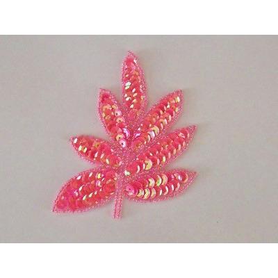 A - 091: Hot pink sequin and bead leaf applique - Aleemahs