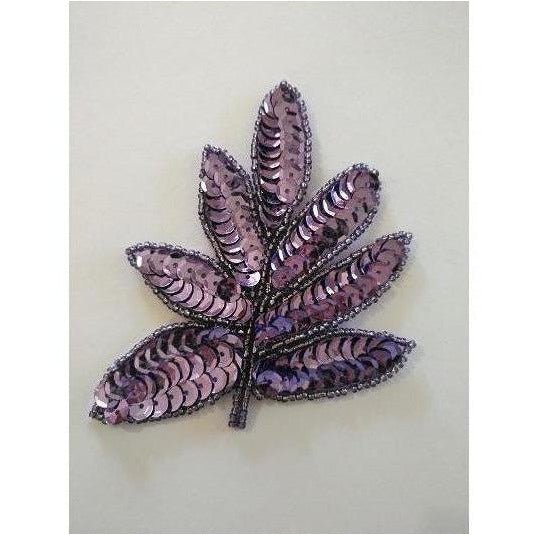 A - 091: Metallic lilac sequin and bead leaf applique - Aleemahs