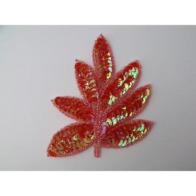 A - 091: Peach Iris sequin and bead leaf applique - Aleemahs