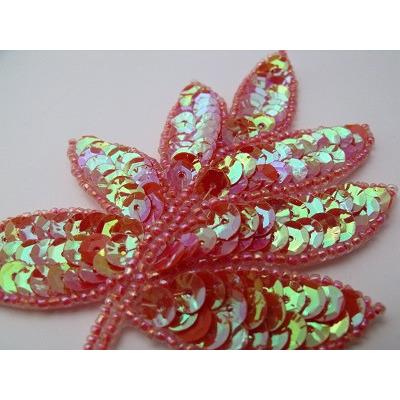 A - 091: Peach Iris sequin and bead leaf applique - Aleemahs