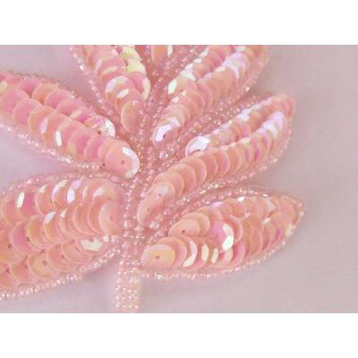 A - 091: pink Iris sequin and bead leaf applique - Aleemahs