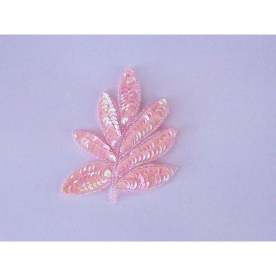 A - 091: pink Iris sequin and bead leaf applique - Aleemahs