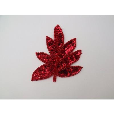 A - 091: Red sequin and bead leaf applique - Aleemahs