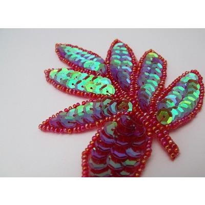 A - 091: Red shimmer sequin and bead leaf applique - Aleemahs