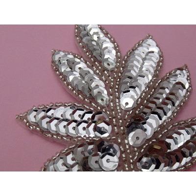 A - 091: Silver sequin and bead leaf applique - Aleemahs