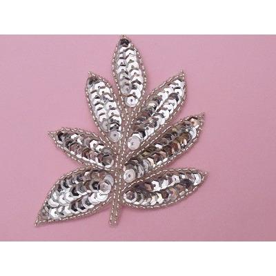 A - 091: Silver sequin and bead leaf applique - Aleemahs