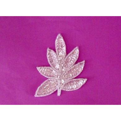 A - 091: White crystal sequin and bead leaf applique - Aleemahs