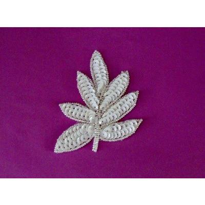 A - 091: White sequin and bead leaf applique - Aleemahs