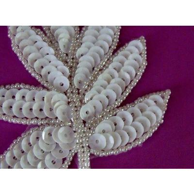 A - 091: White sequin and bead leaf applique - Aleemahs