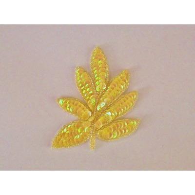 A - 091: Yellow iris sequin and bead leaf applique - Aleemahs