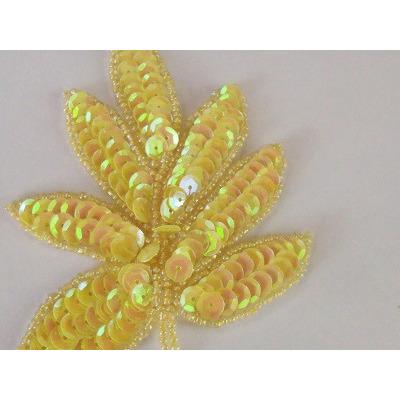 A - 091: Yellow iris sequin and bead leaf applique - Aleemahs