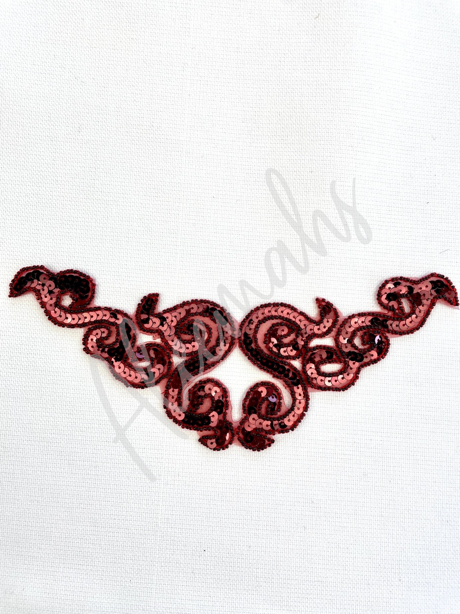 A - 107: Dark Red sequin and bead applique - Aleemahs
