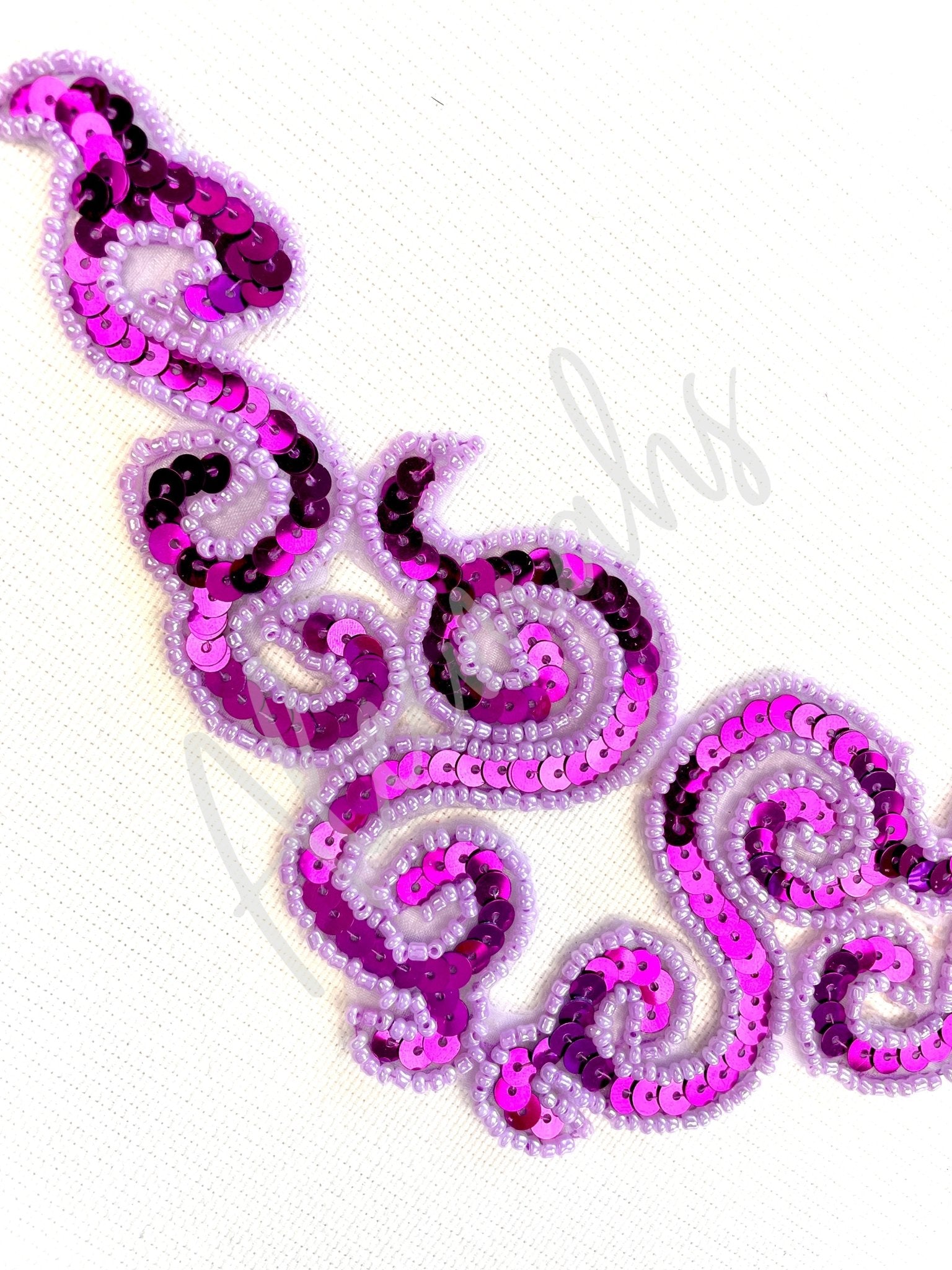 A - 107: Fuchsia and Lilac sequin and bead applique - Aleemahs