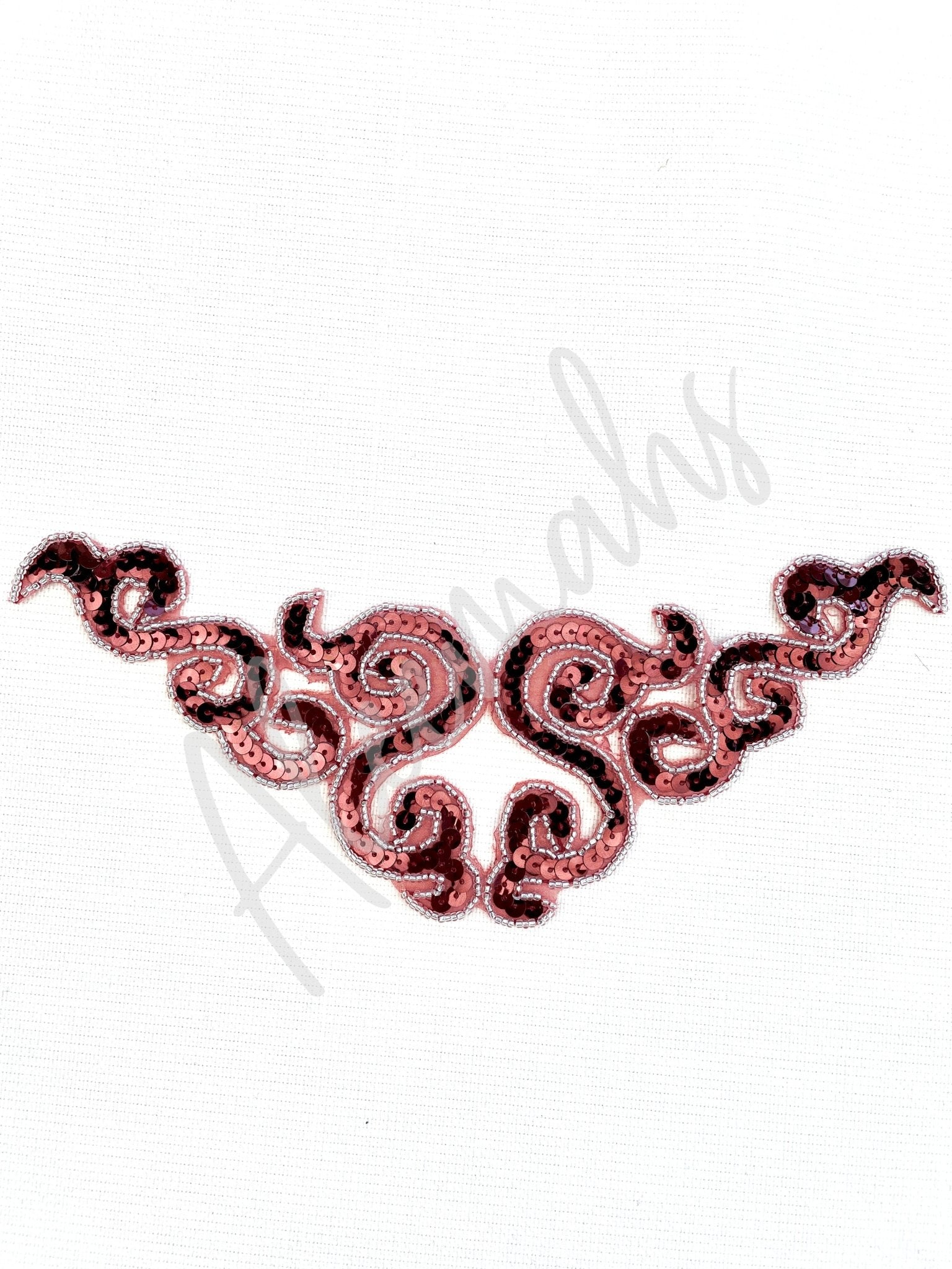 A - 107: Maroon sequin and Silver bead applique - Aleemahs