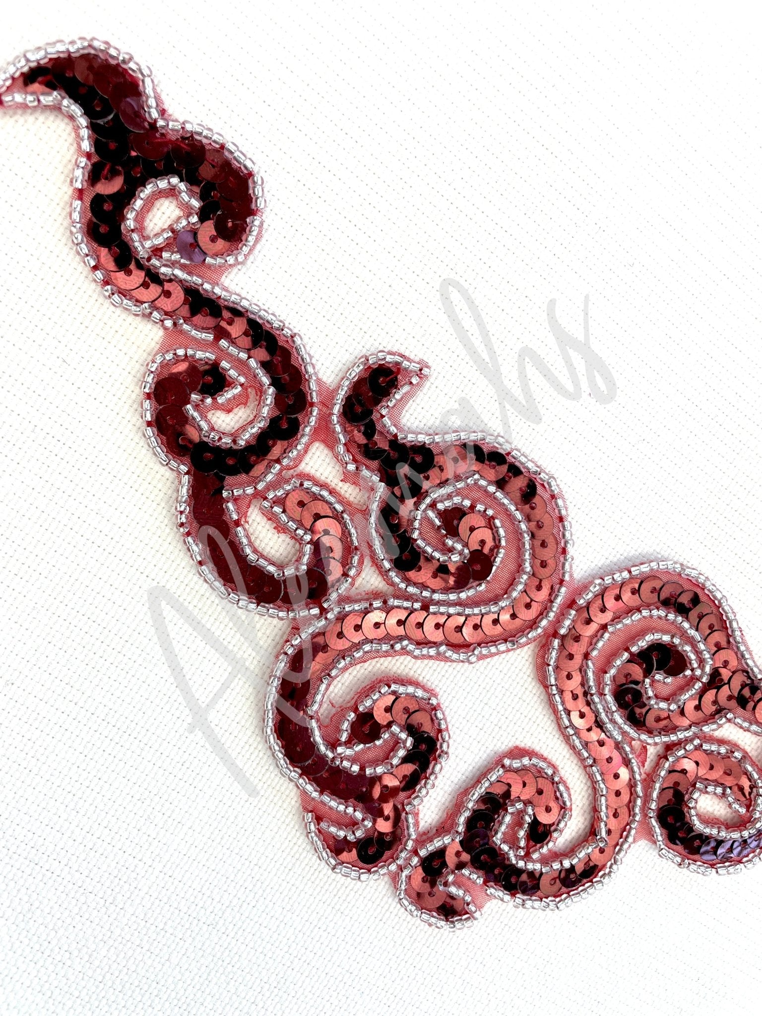 A - 107: Maroon sequin and Silver bead applique - Aleemahs