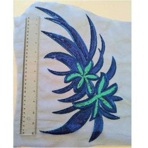 A - 113: Blue large applique on net - Aleemahs