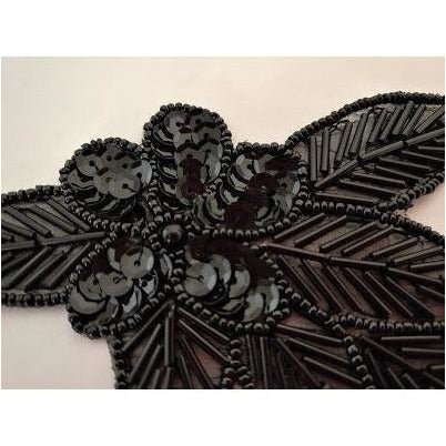 A - 115: Black Sequin and bead flower leaf - Aleemahs