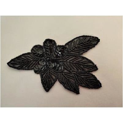 A - 115: Black Sequin and bead flower leaf - Aleemahs