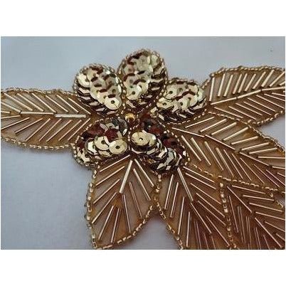 A - 115: Gold Sequin and bead flower leaf - Aleemahs