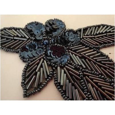 A - 115: Midnight Sequin and bead flower leaf - Aleemahs