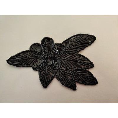 A - 115: Midnight Sequin and bead flower leaf - Aleemahs