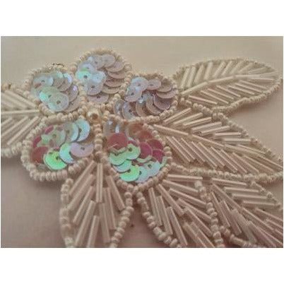 A - 115: White iris Sequin and bead flower leaf - Aleemahs