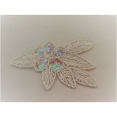 A - 115: White iris Sequin and bead flower leaf - Aleemahs