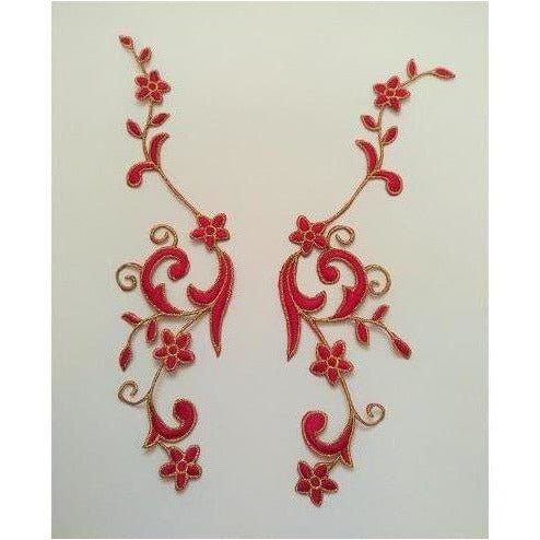 EMB - 017: Fuchsia Floral embroidered applique pair - Aleemahs