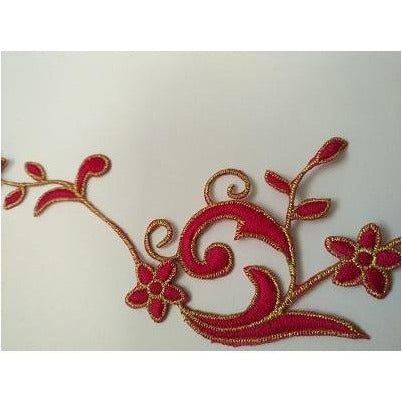 EMB - 017: Fuchsia Floral embroidered applique pair - Aleemahs