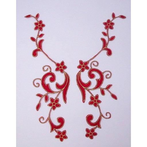 EMB - 017: Red Floral embroidered applique pair - Aleemahs