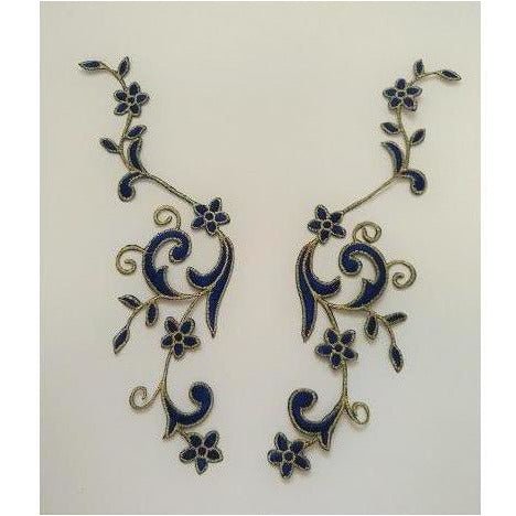 EMB - 017: Royal Blue Floral embroidered applique pair - Aleemahs