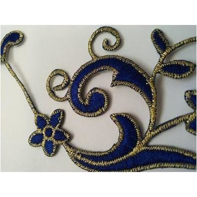 EMB - 017: Royal Blue Floral embroidered applique pair - Aleemahs