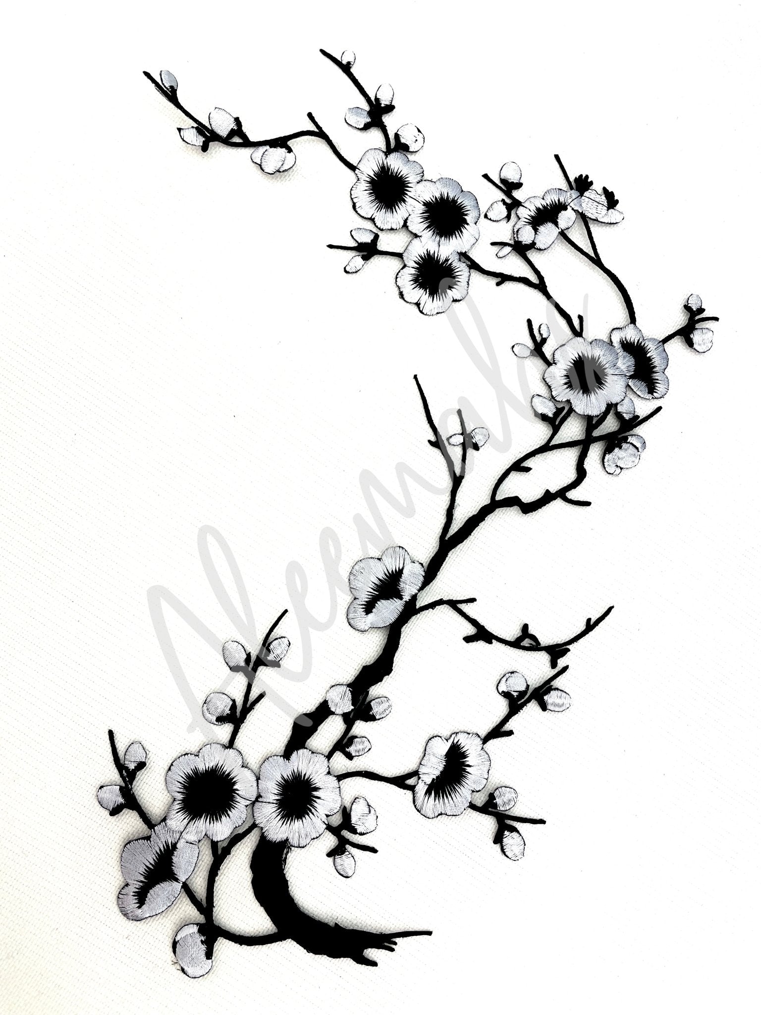 EMB - 032: Black and white floral spray - Aleemahs