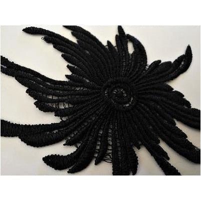 EMB - 034: Embroidered swirl star: Black - Aleemahs