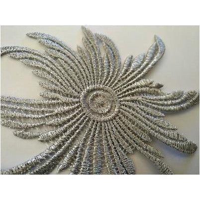 EMB - 034: Embroidered swirl star: Silver - Aleemahs