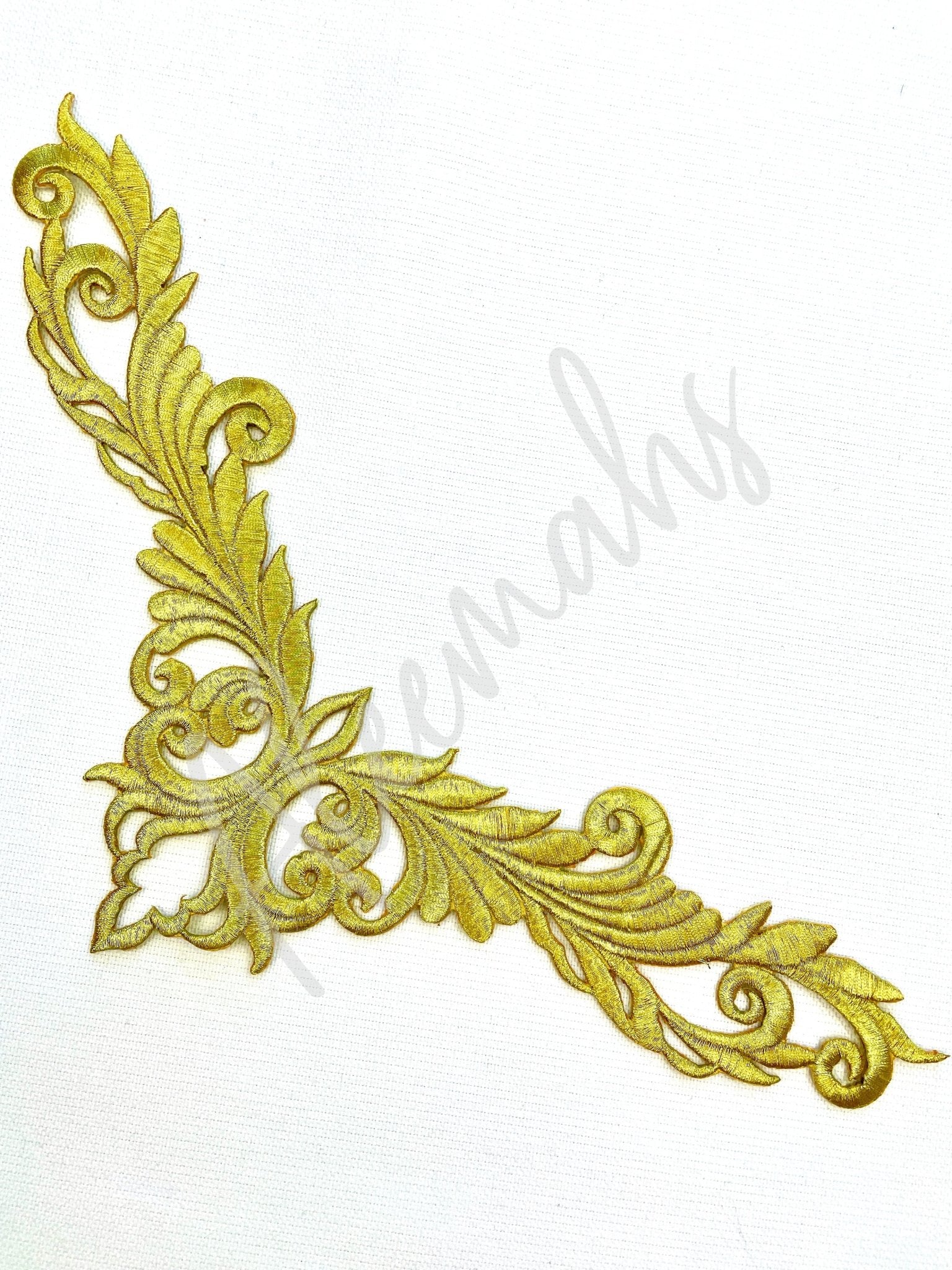 EMB - 037: Metallic gold embroidered neck applique - Aleemahs
