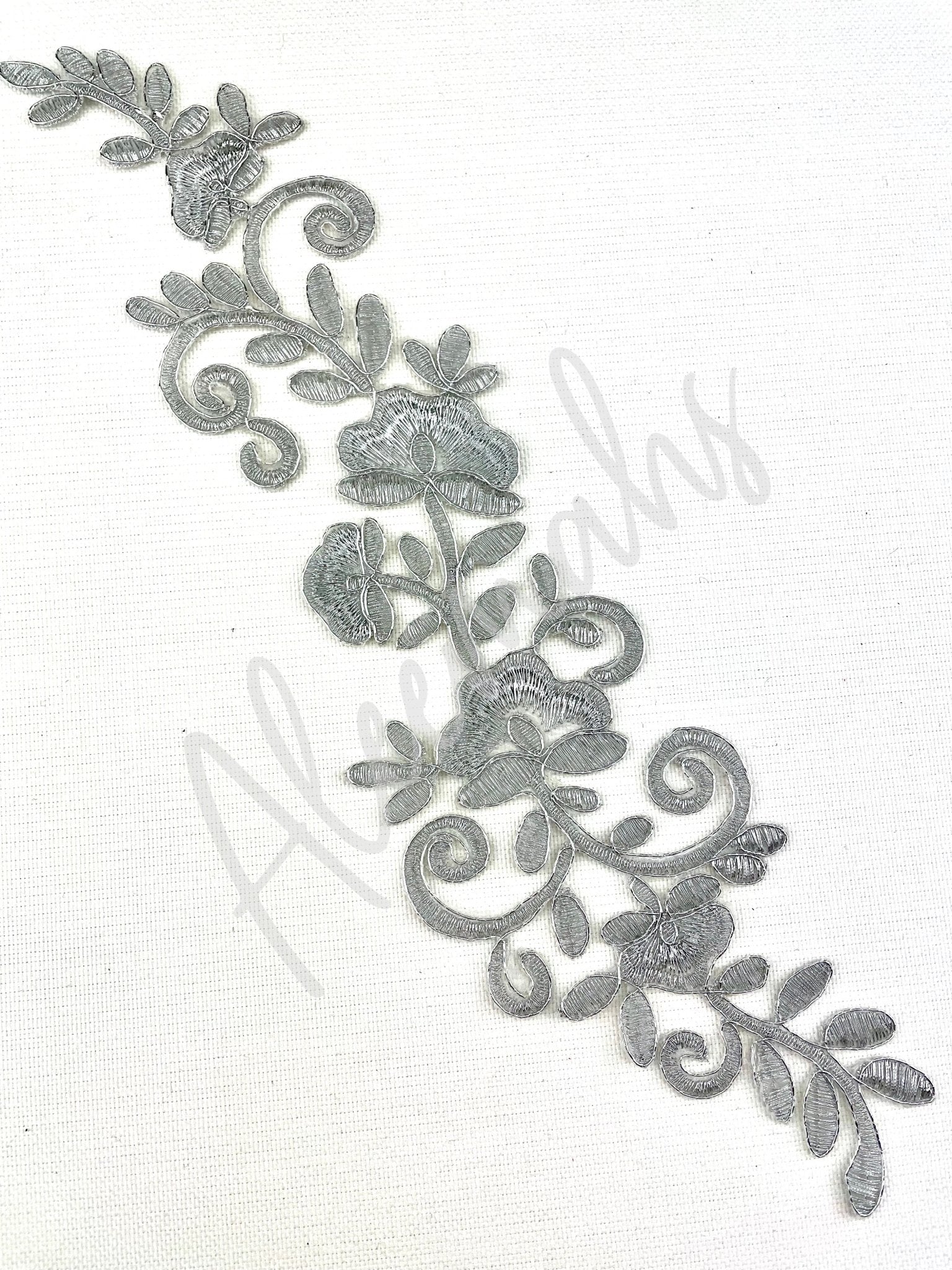 EMB - 1089 Metallic Silver embroidered applique - Aleemahs