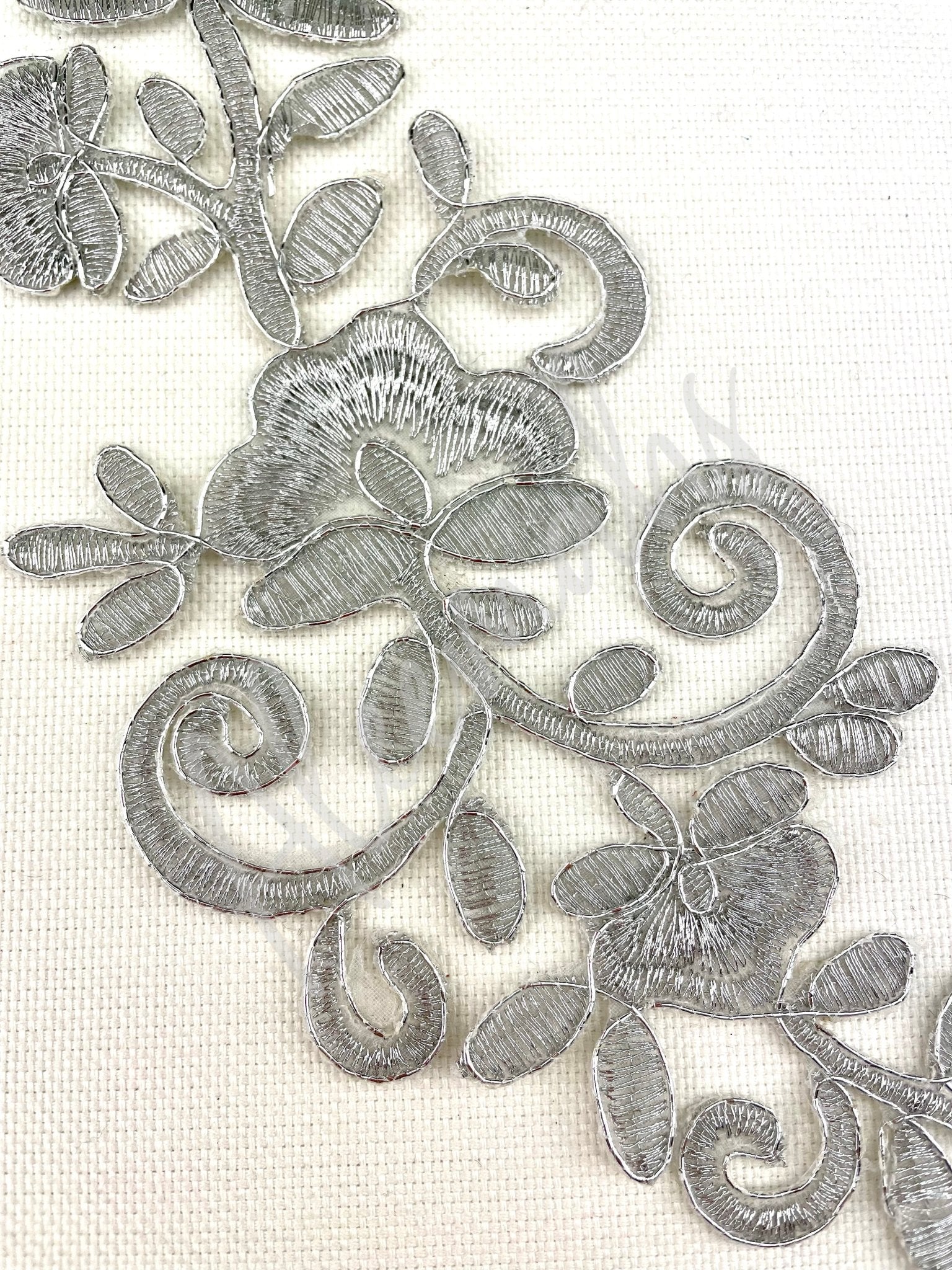 EMB - 1089 Metallic Silver embroidered applique - Aleemahs