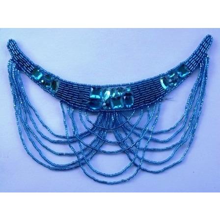 F - 006: Turquoise sequin and bead applique with loops - Aleemahs