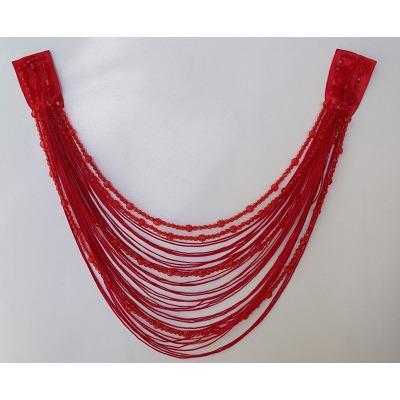 F - 017, Red fringe and bead looped applique. - Aleemahs