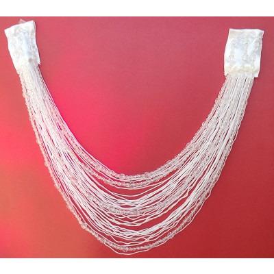 F - 017, White and crystal fringe and bead looped applique. - Aleemahs