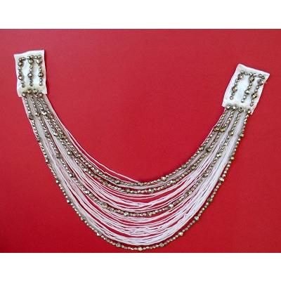 F - 017, White and silver fringe and bead looped applique - Aleemahs
